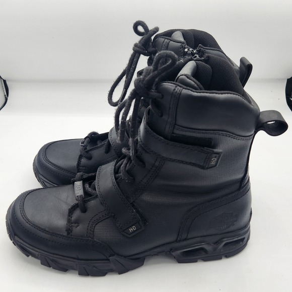 Harley Davidson D96219 Black Leather Motorcycle Riding Boots Mens Size 9M Combat - Picture 1 of 12